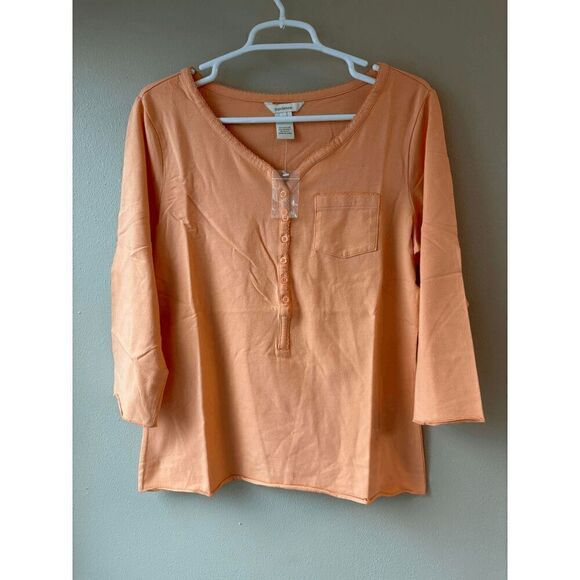 Sundance 3/4 Sleeve Knit Henley Shirt in Orange Size Large - Picture 1 of 2